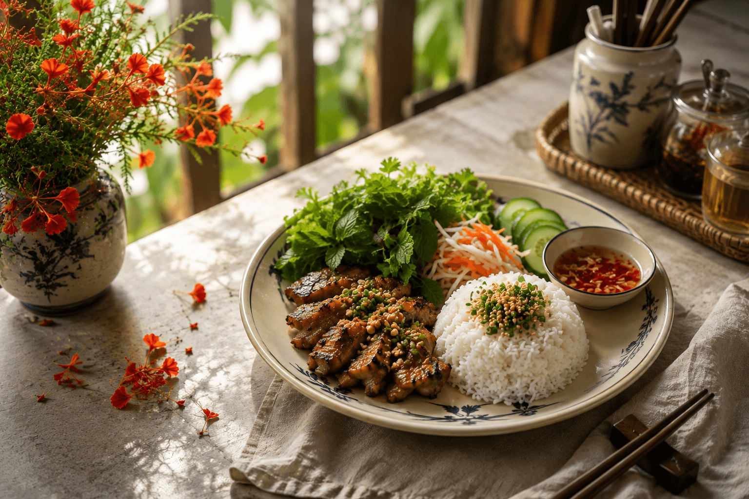 Intimate dining room at Hoa Phượng Đỏ restaurant